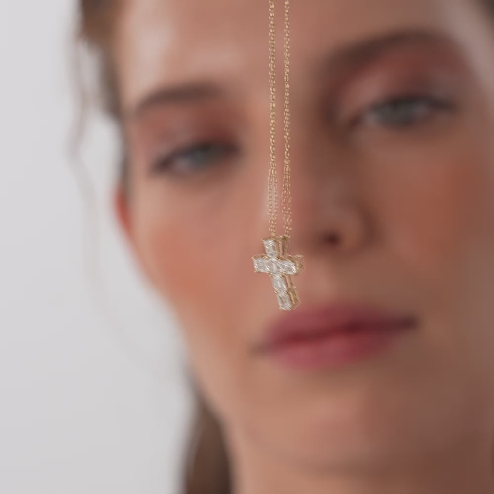 1.25 Ctw 14k Emerald Cut Lab Grown Diamond Cross Necklace - Addison Ferkos Fine Jewelry