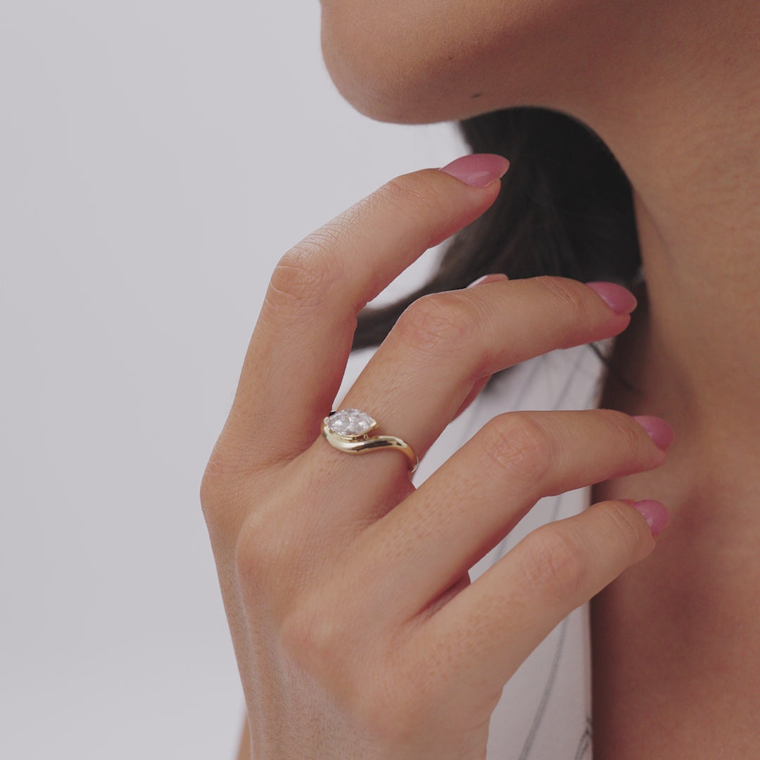 1.00 ctw 14k Marquise Shaped Sleek Design Lab Grown Engagement Ring - Rylee Ferkos Fine Jewelry