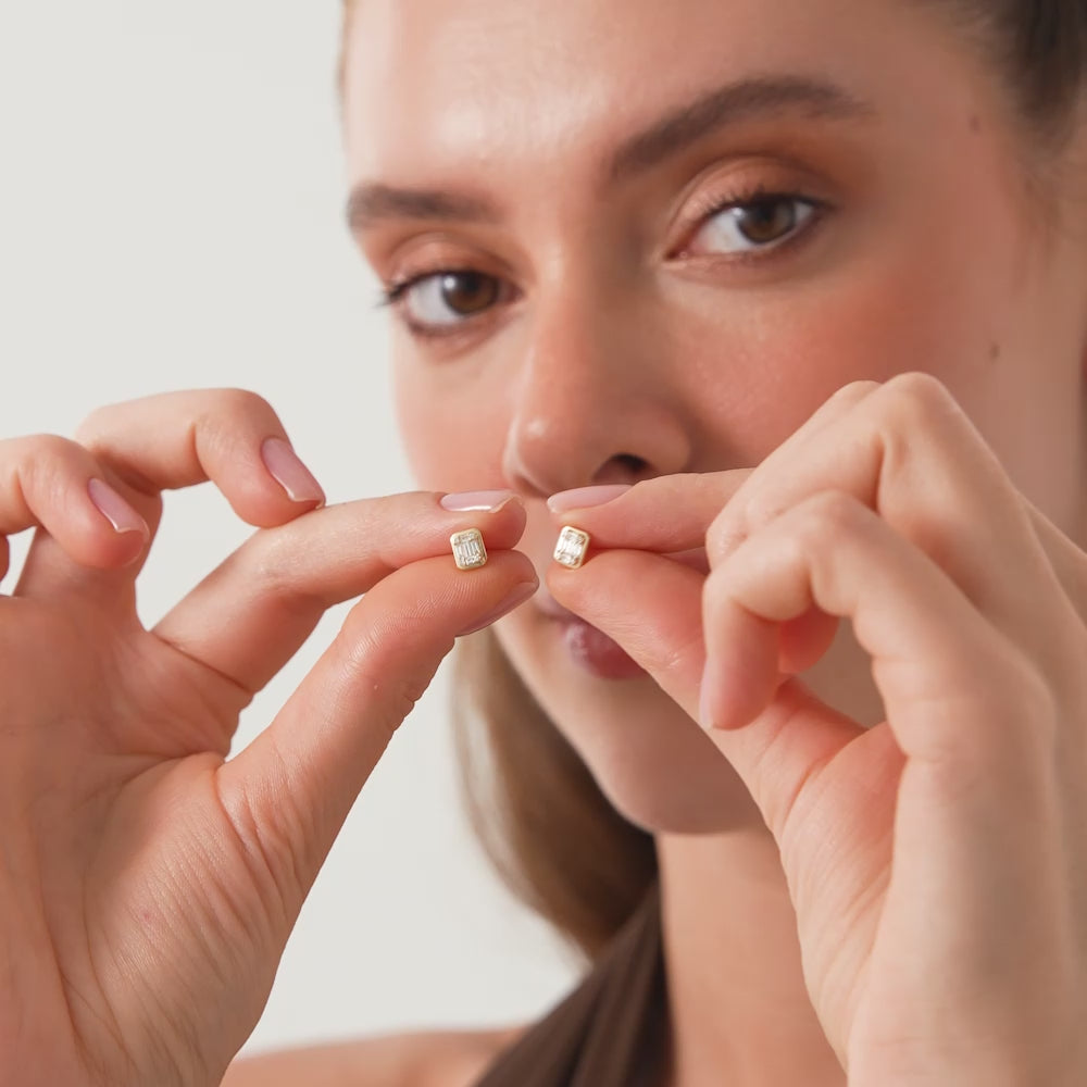 14k Baguette and Round Illusion Setting Diamond Studs Ferkos Fine Jewelry