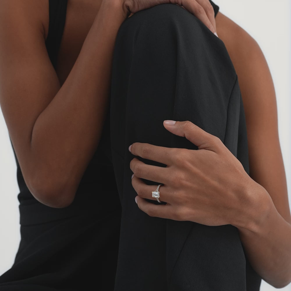 2.50 CTW 14K Emerald Cut Lab Grown Diamond Pave Band Engagement Ring - Skye Ferkos Fine Jewelry