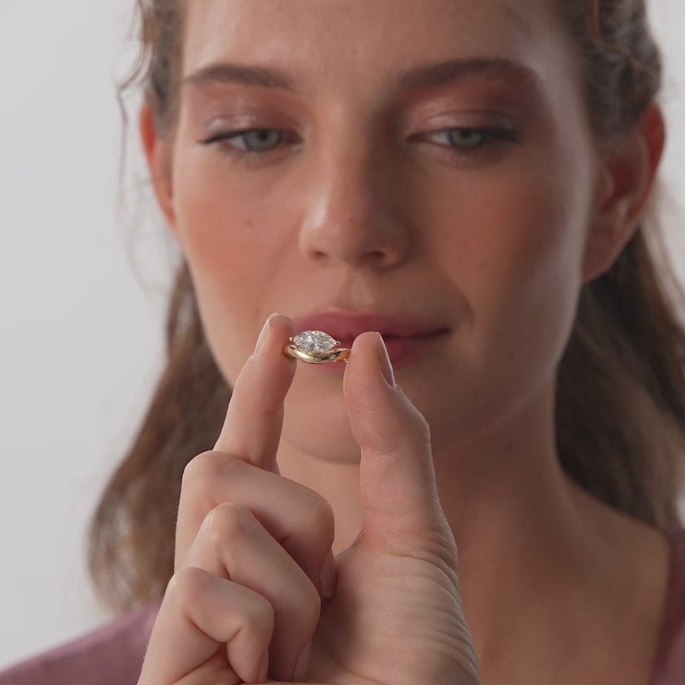 1.50 Ctw 14k Marquise Shaped Contemporary Design Lab Grown Diamond Ring - Noemi Ferkos Fine Jewelry