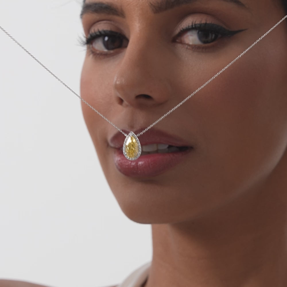 2.25 Ctw 14k Pear Shaped Fancy Intense Yellow Lab Grown Diamond Necklace - Queen Ferkos Fine Jewelry