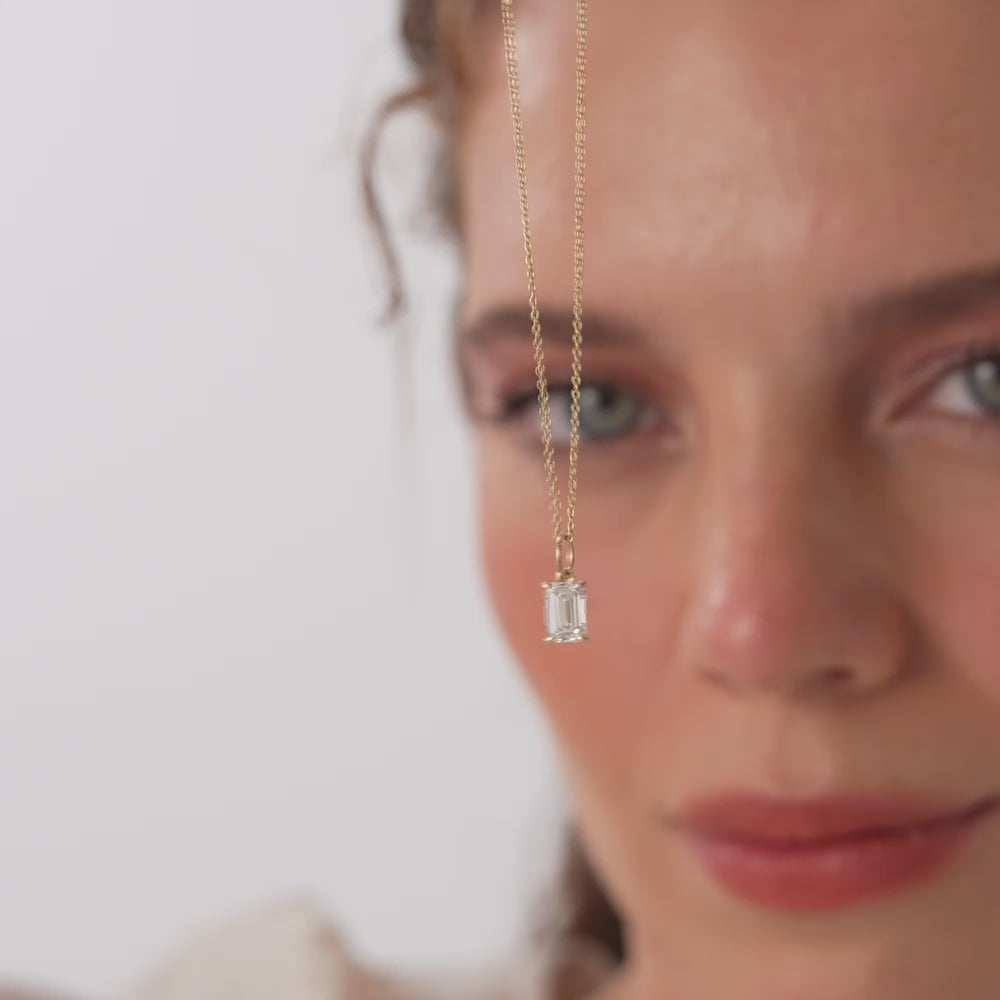 1.00 Ctw 14k Emerald Cut Lab Grown Diamond Classic Charm Necklace - Rina Ferkos Fine Jewelry