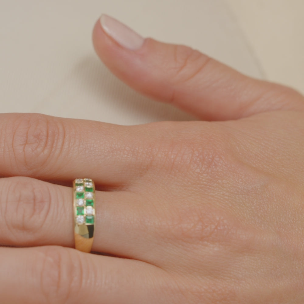 14K Square Emerald & Diamond Wedding Ring Ferkos Fine Jewelry