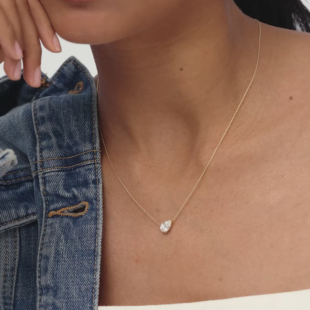1 CTW 14k Pear Shape Lab Grown Diamond Solitaire Necklace - Felia Ferkos Fine Jewelry