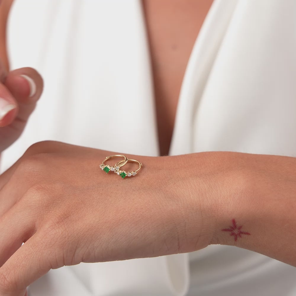 14k Princess Cut Emerald and Diamond Hoop Earrings Ferkos Fine Jewelry