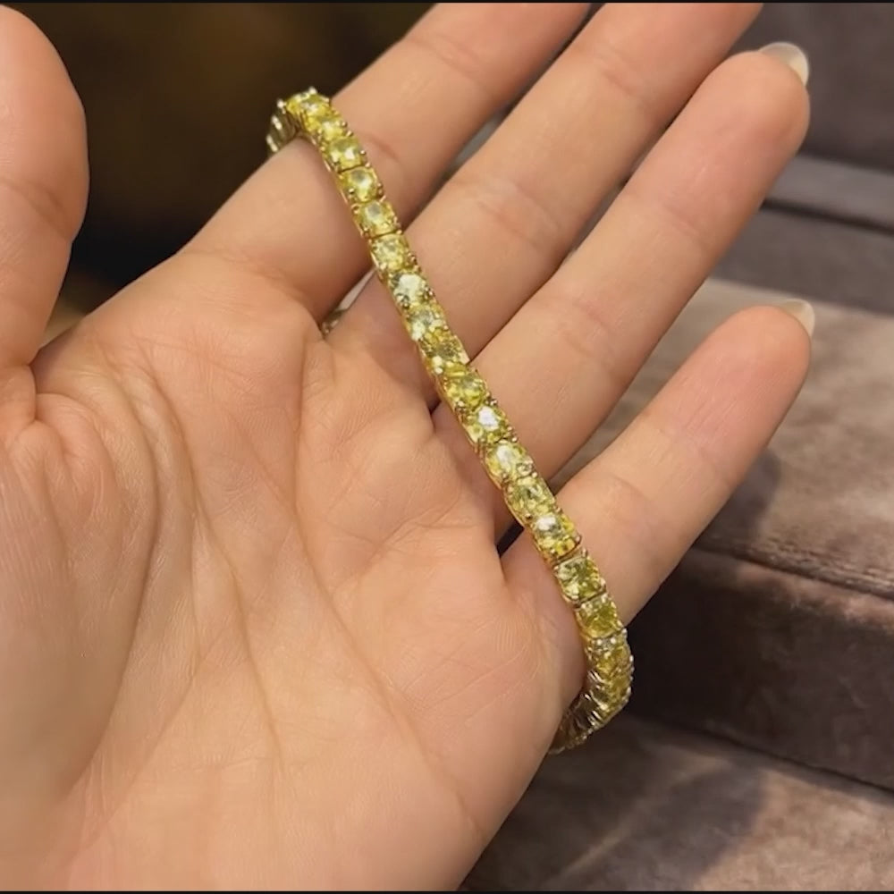 17.50 ctw 14k Lab Grown Cushion Cut Fancy Vivid Yellow Diamond Tennis Bracelet - Paige Ferkos Fine Jewelry