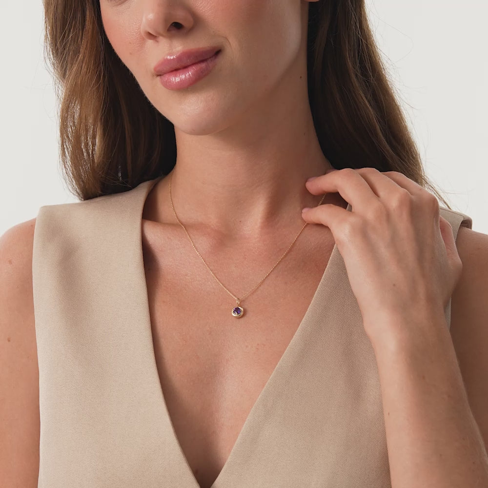 14K Prong Setting Round Amethyst Charm Necklace Ferkos Fine Jewelry