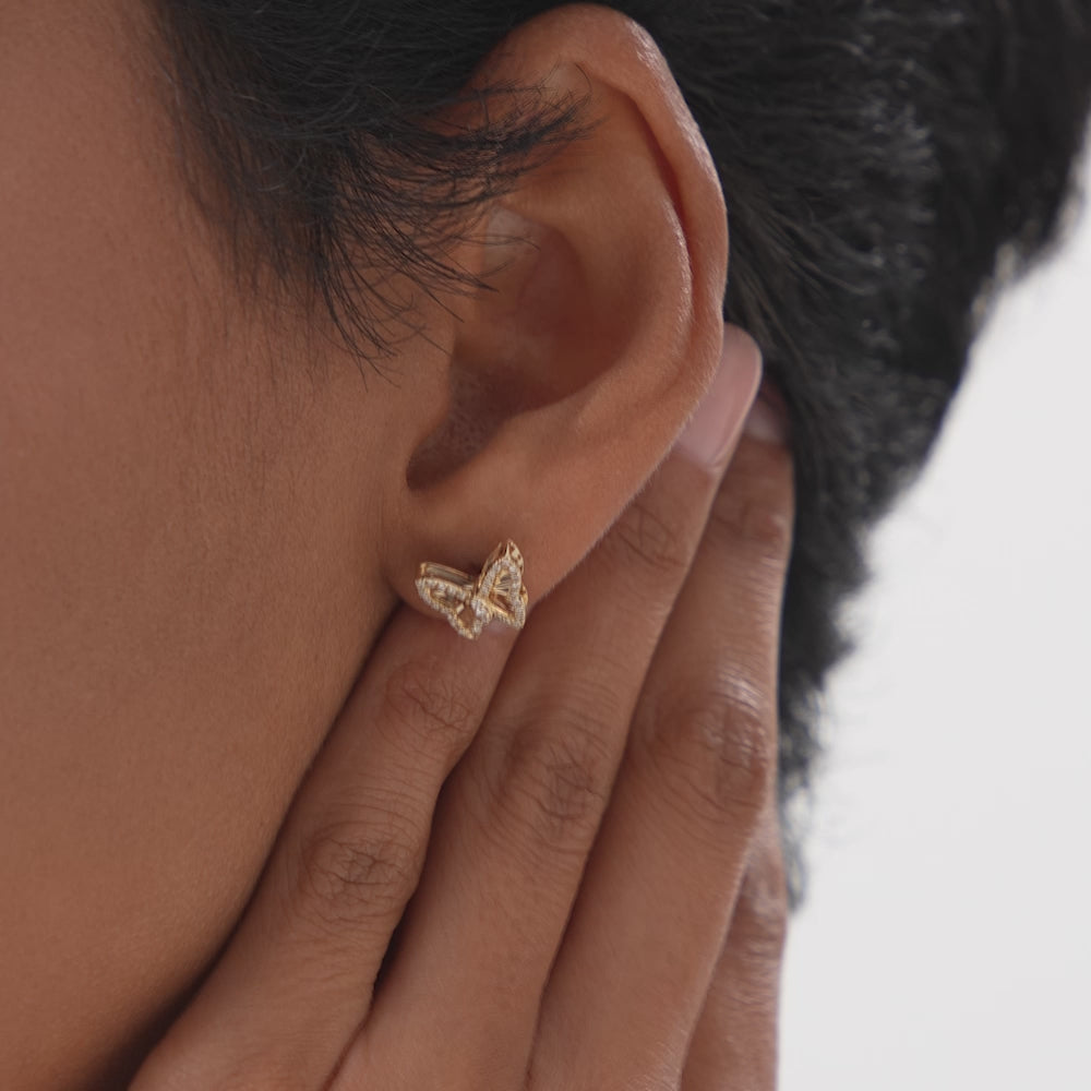14K Gold Natural Diamond Fluted Butterfly Stud Earrings Ferkos Fine Jewelry