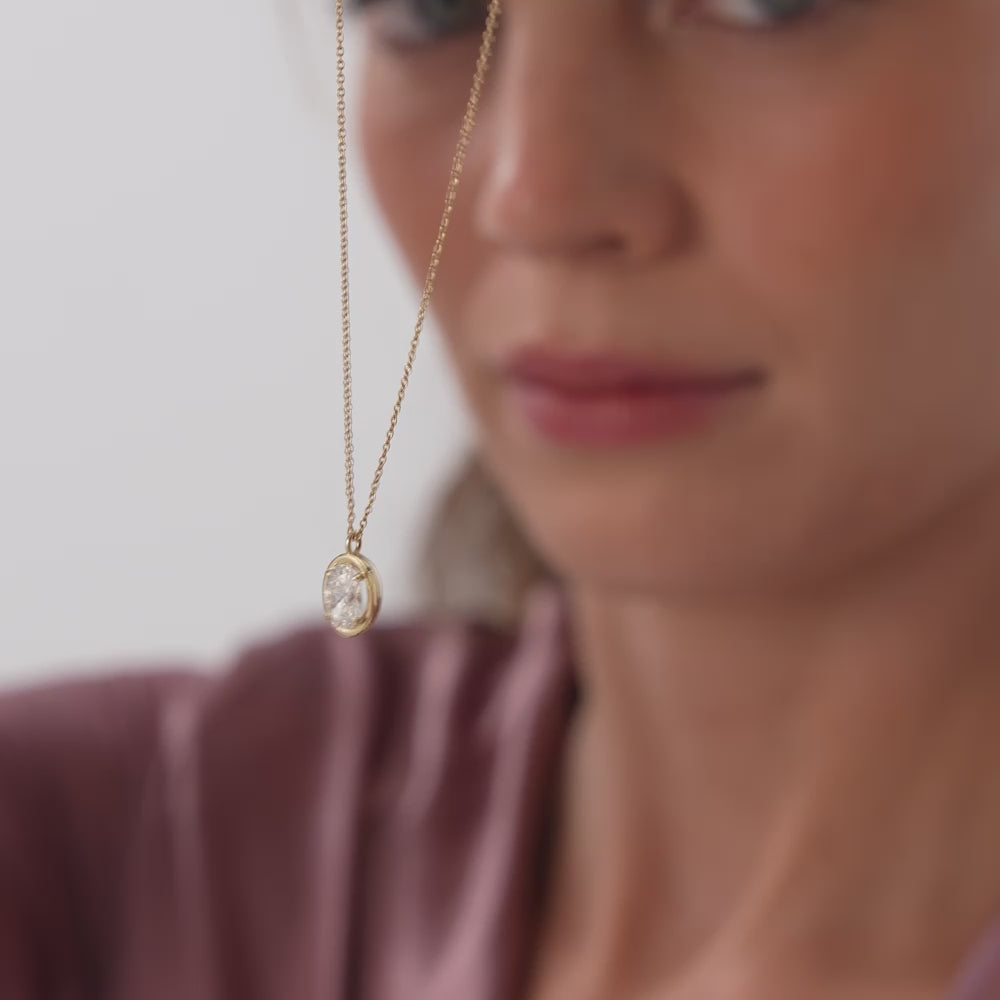 1.00 Ctw 14k Bezel Setting Oval Shaped Lab Grown Diamond Charm Necklace - Vivia Ferkos Fine Jewelry
