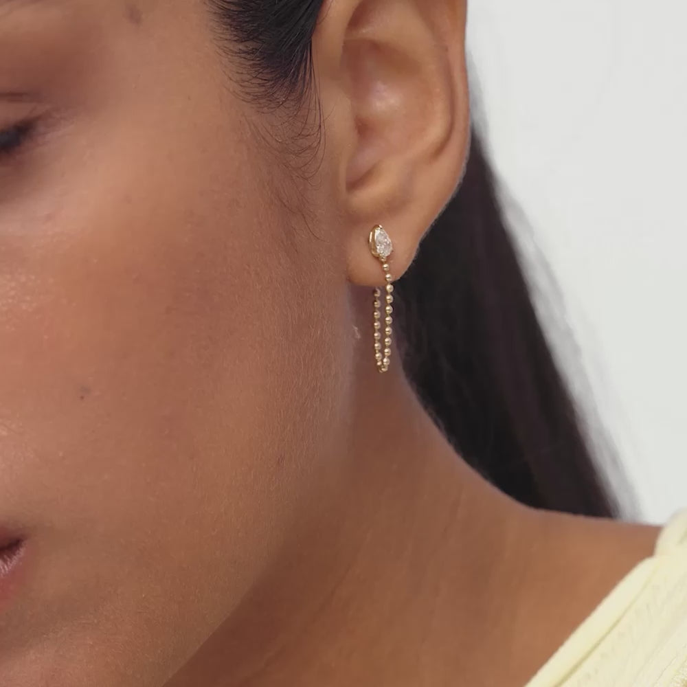 0.50 ctw 14K Gold Pear Shape Lab Grown Diamond Beaded Chain Stud Earrings - Mirri Ferkos Fine Jewelry