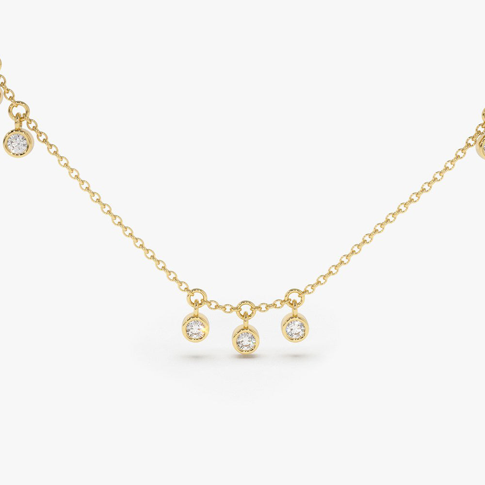14K Gold 9 Diamond Dangle Necklace 14K Gold Ferkos Fine Jewelry