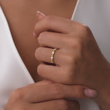 14k Alternating Beads & Bezel Setting Diamond Ring
