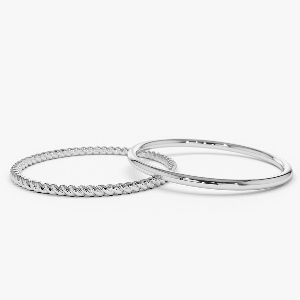 14K Gold Twisted Rope Ring Set 14K White Gold Ferkos Fine Jewelry