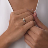 14K Baguette Diamond Ring with a Square Emerald