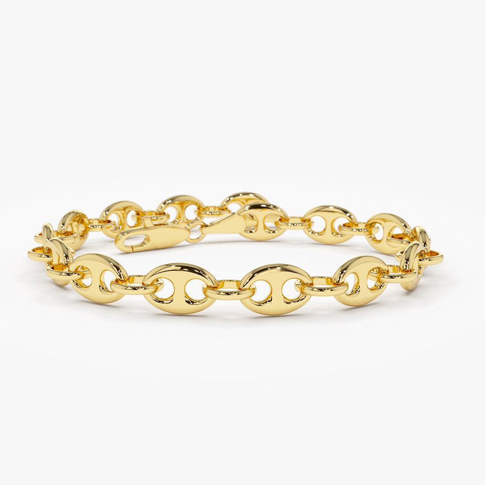 14k Gold Thick Puffed Mariner Bracelet 6 Inches Ferkos Fine Jewelry