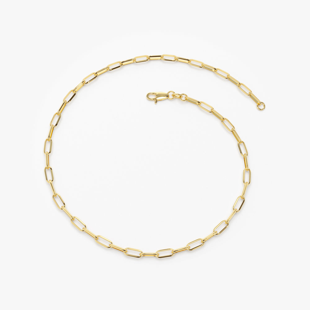 14K Solid Gold Tiny Paper Clip Link Bracelet