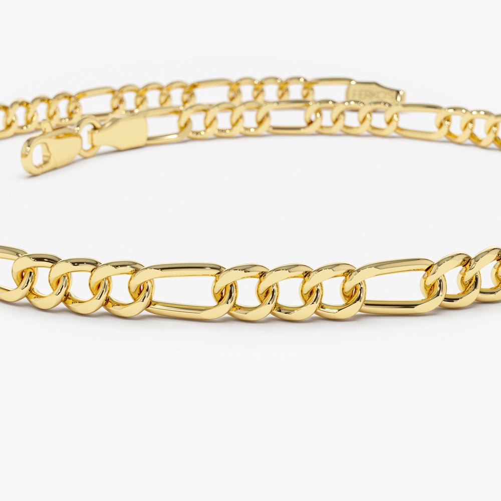 Men's Solid Figaro Chain Bracelet 14K Yellow Gold 8.0mm 8