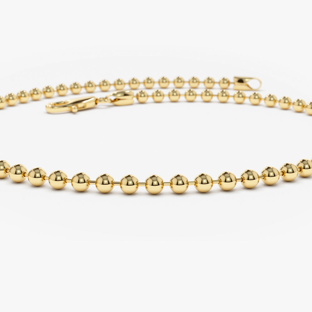 14K Solid Gold 2mm Bead Chain Bracelet 8 Inches