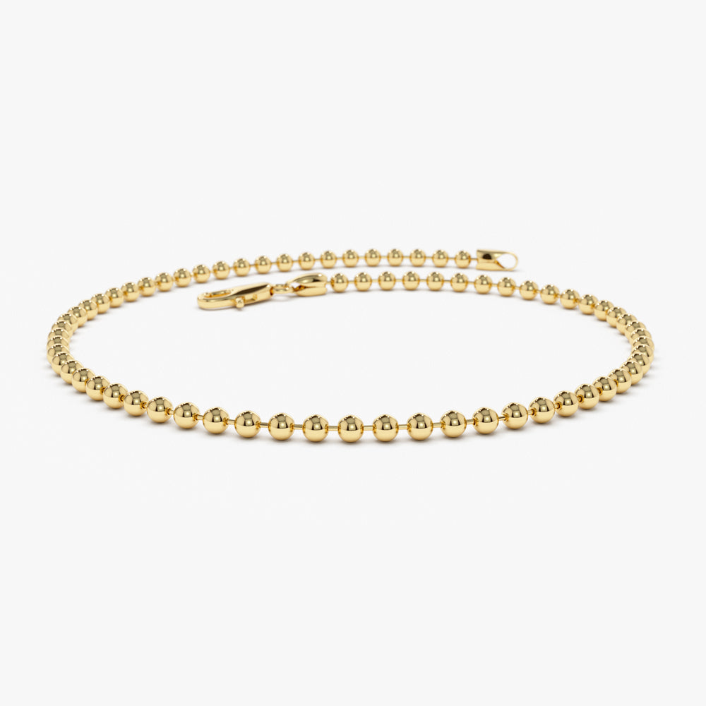 14K Solid Gold 2MM Bead Chain Bracelet 6 Inches Ferkos Fine Jewelry