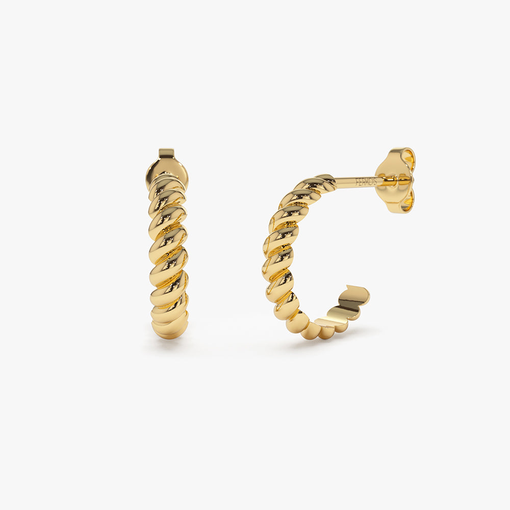 14k Braided 3MM Twist Earrings 14K Gold Ferkos Fine Jewelry