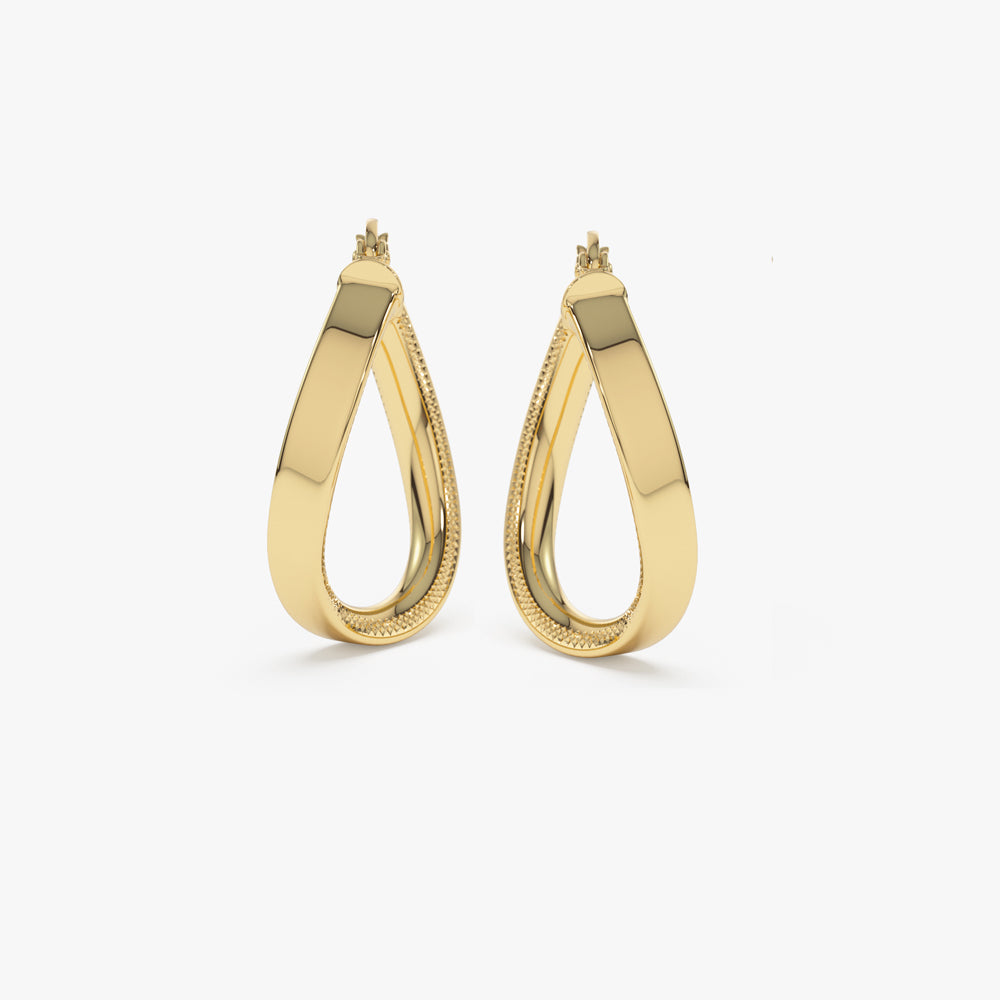 14k Unique Style Latch Back Gold Hoop Earrings 14K Gold Ferkos Fine Jewelry