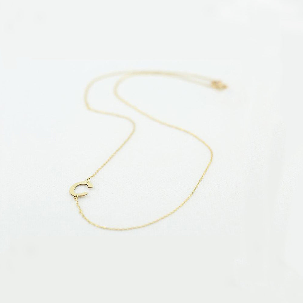Tiny Sideways Initial Necklace - Single or Multiple Initials 14K SOLID GOLD,  Letter Necklace As Seen on Audrina Patridge And Mila Kunis