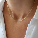 14k Solid Gold Tiny Paper Clip Link Necklace  Ferkos Fine Jewelry