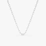 14k Solid Gold Tiny Paper Clip Link Necklace 14K White Gold Ferkos Fine Jewelry