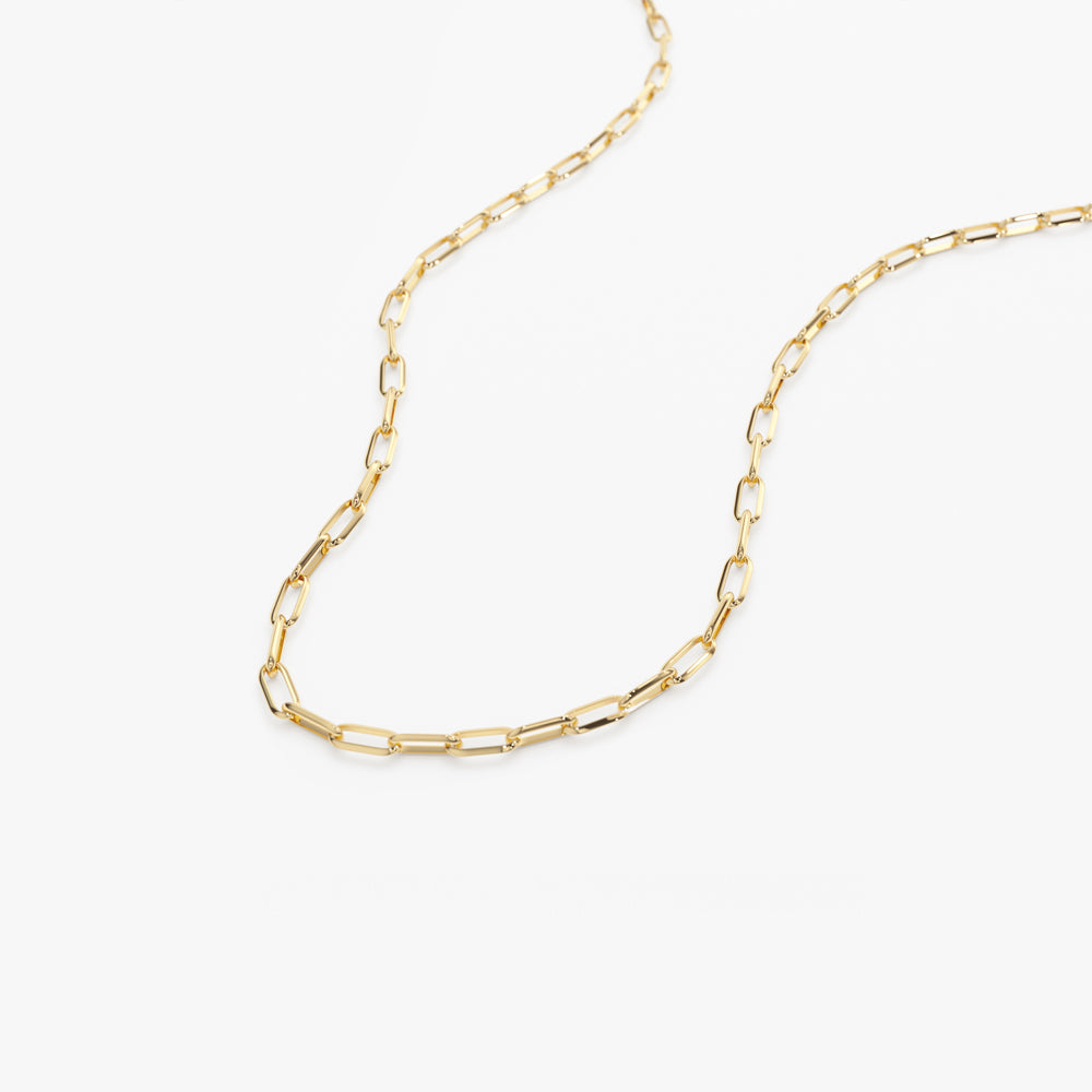 14K Solid Gold Tiny Paper Clip Link Necklace 14K Gold / 15 Inches