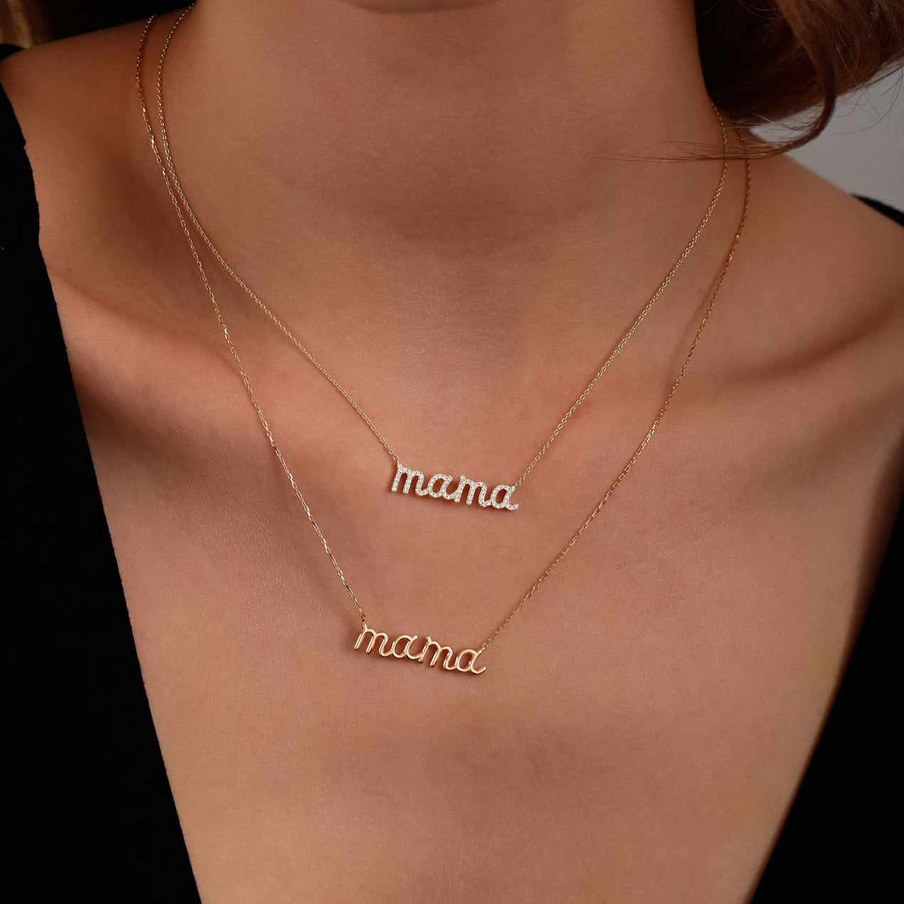 14k Plain Gold Script Mama Necklace – Ferkos Fine Jewelry