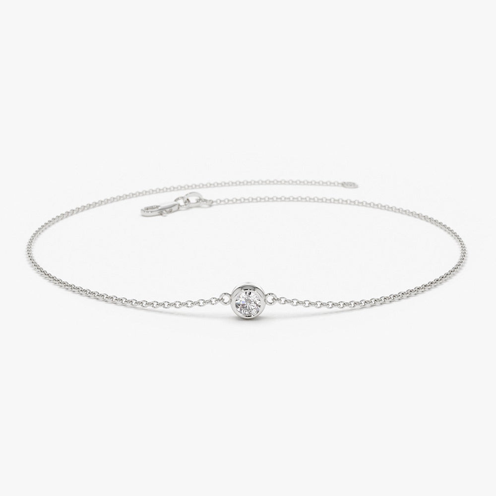 White Lab-Created Sapphire Bezel Solitaire Bangle Bracelet Sterling Silver  | Kay Outlet