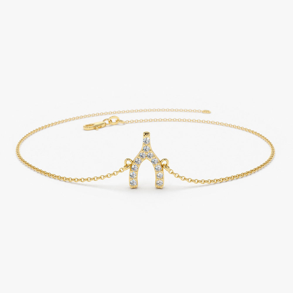 14K Diamond Wishbone Charm Bracelet 14K Gold Ferkos Fine Jewelry