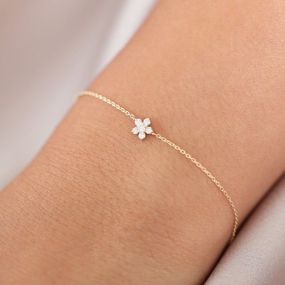 Four Leaf Clover Bracelet Flower Bracelet , Five Flower 18k Gold Chain  Bracelet | Black | Valentines Gift idea