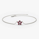 14K Ruby and Diamond Flower Charm Bracelet 14K White Gold Ferkos Fine Jewelry