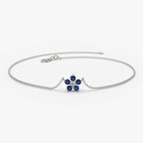 14k Sapphire and Diamond Flower Charm Bracelet 14K White Gold Ferkos Fine Jewelry