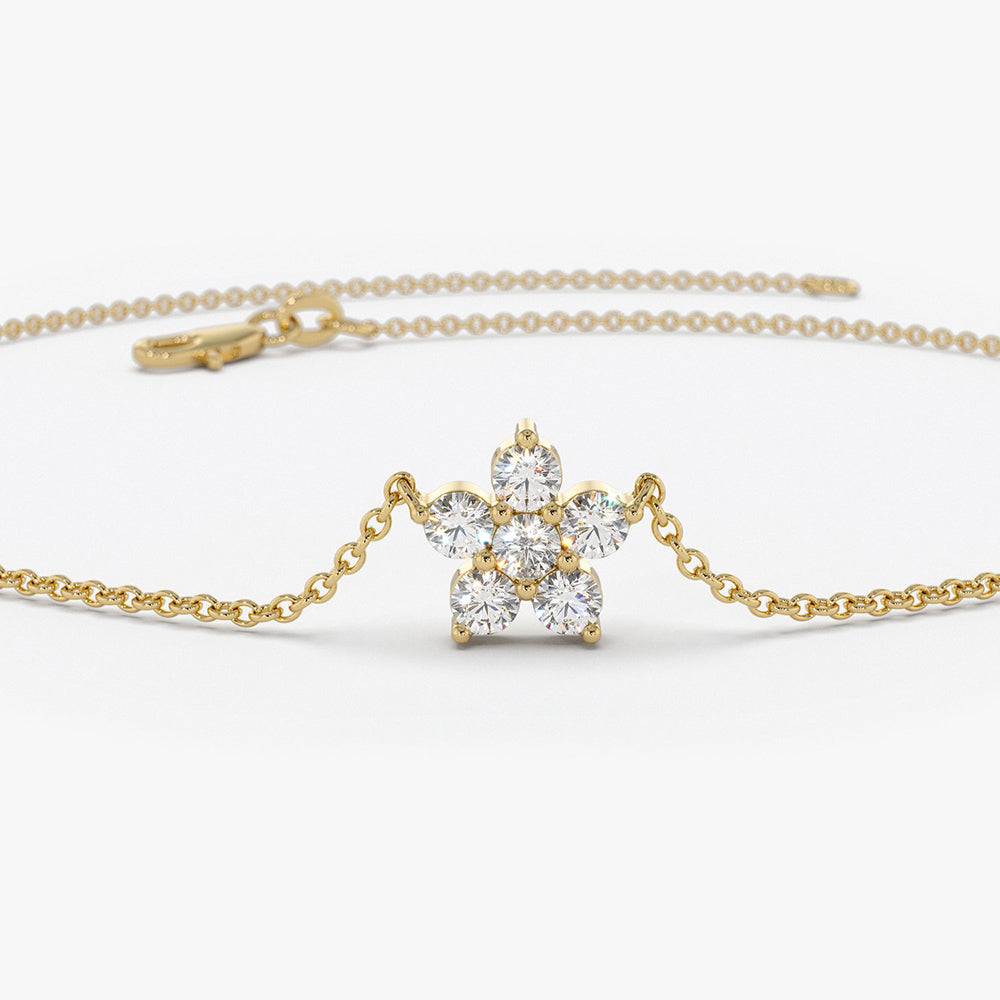 14K Gold Tiny Flower Bracelet with Diamond 14K Yellow Gold / 6 - 6.5