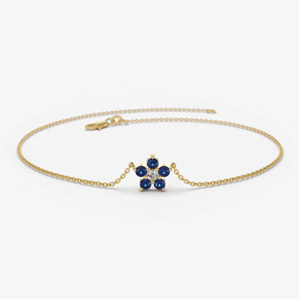 14k Sapphire and Diamond Flower Charm Bracelet 14K Gold Ferkos Fine Jewelry