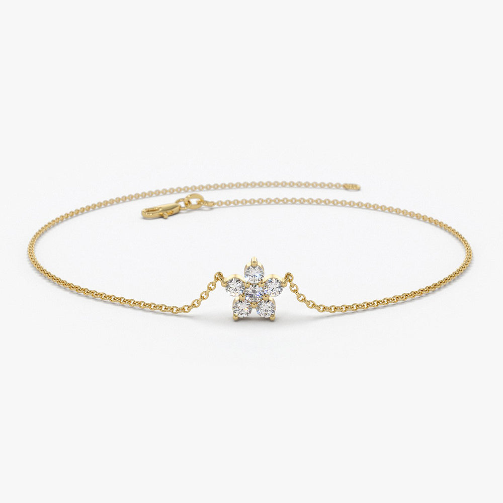 14K Gold Diamond Flower Charm Bracelet 14K Gold Ferkos Fine Jewelry