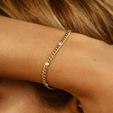 14k Gold Cuban Link Bracelet w/ Bezel Setting Diamond  Ferkos Fine Jewelry