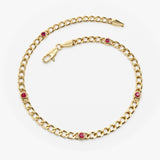 14k Gold Cuban Link Bracelet w/ Bezel Setting Ruby 5 Ruby Ferkos Fine Jewelry