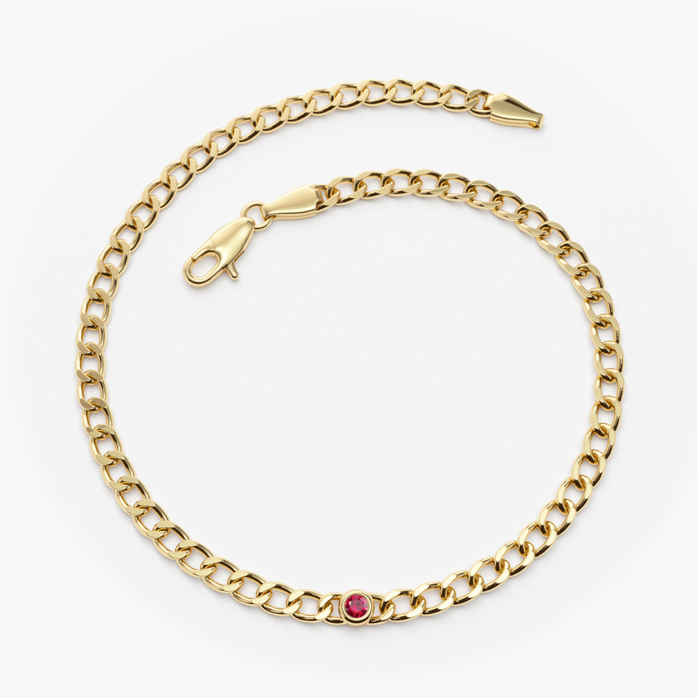14k Gold Cuban Link Bracelet w/ Bezel Setting Ruby 1 Ruby Ferkos Fine Jewelry