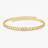 14k Gold Cuban Link Bracelet w/ Bezel Setting Diamond 3 Diamonds Ferkos Fine Jewelry
