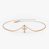 14k Gold Tiny Diamond Cross Charm Bracelet 14K Rose Gold Ferkos Fine Jewelry