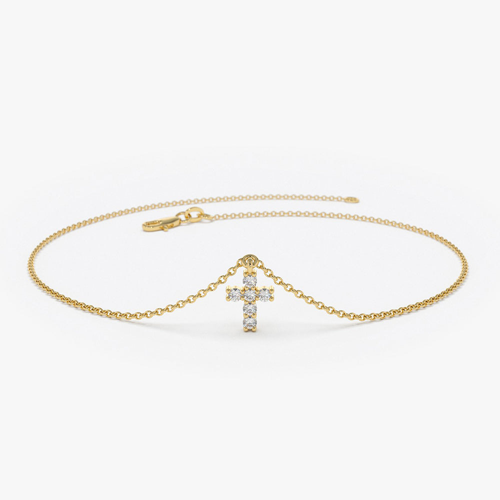 14k Gold Tiny Diamond Cross Charm Bracelet 14K Gold Ferkos Fine Jewelry