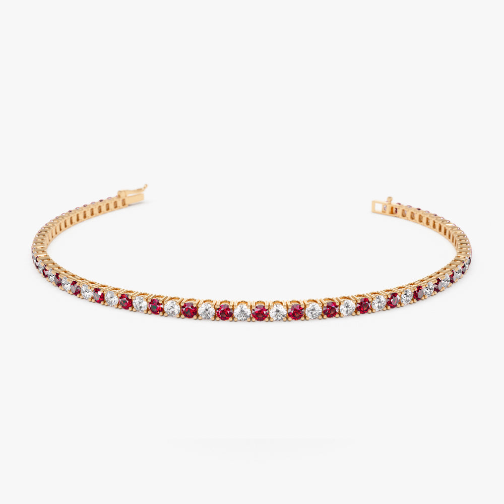 14k Prong Setting Diamond and Ruby Tennis Bracelet 14K Rose Gold Ferkos Fine Jewelry