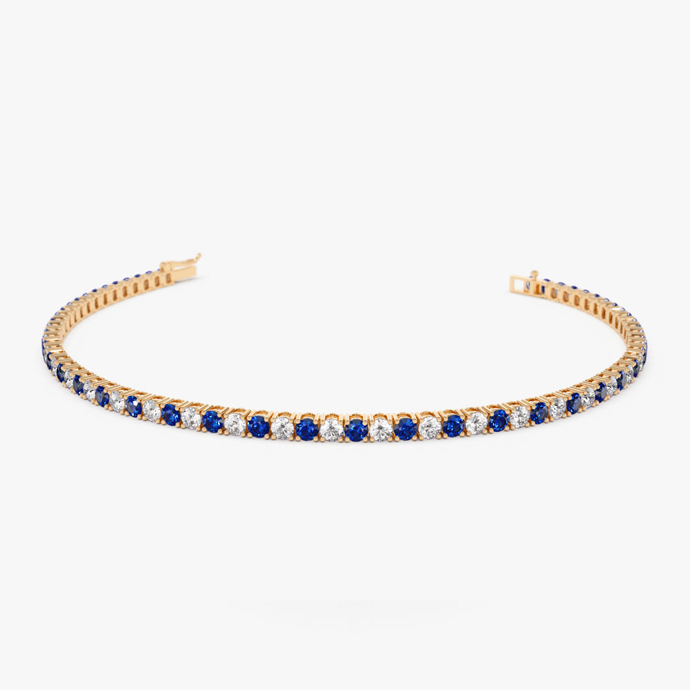 14k Prong Setting Diamond and Sapphire Tennis Bracelet