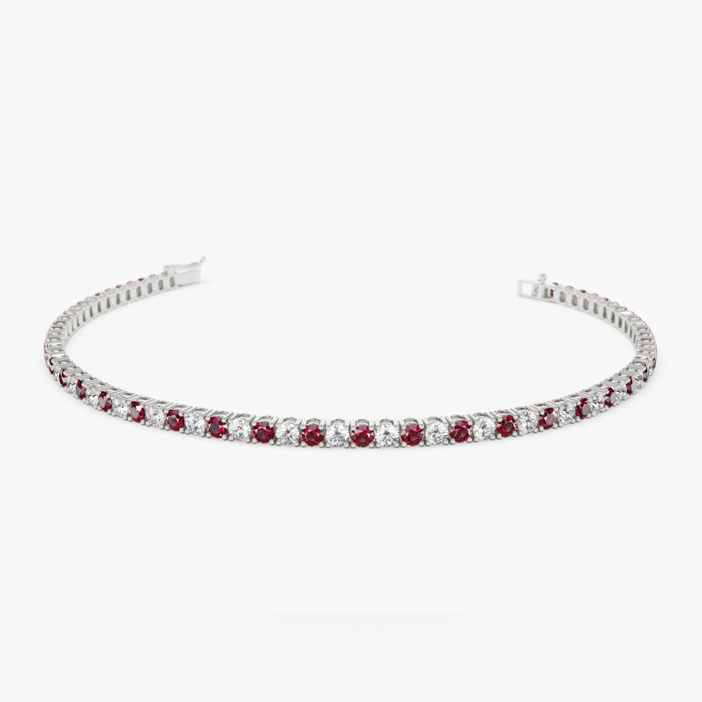 14k Prong Setting Diamond and Ruby Tennis Bracelet 14K White Gold Ferkos Fine Jewelry