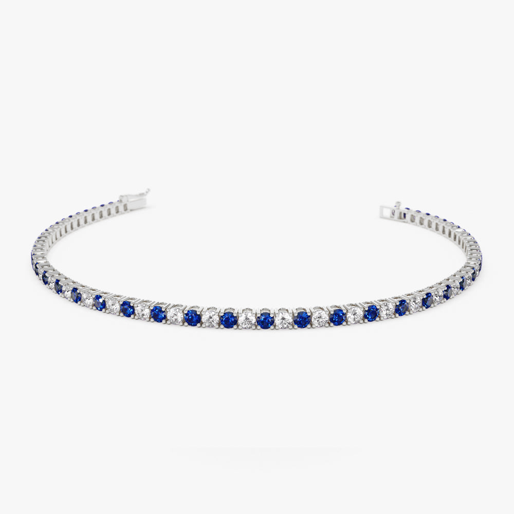 14k Prong Setting Diamond and Sapphire Tennis Bracelet – Ferkos