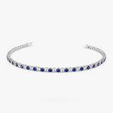 14k Prong Setting Diamond and Sapphire Tennis Bracelet 14K White Gold Ferkos Fine Jewelry